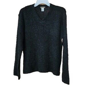 J. CREW V-neck Sweater Black Bouclé‎ Knit Women’s Medium Vintage Y2K